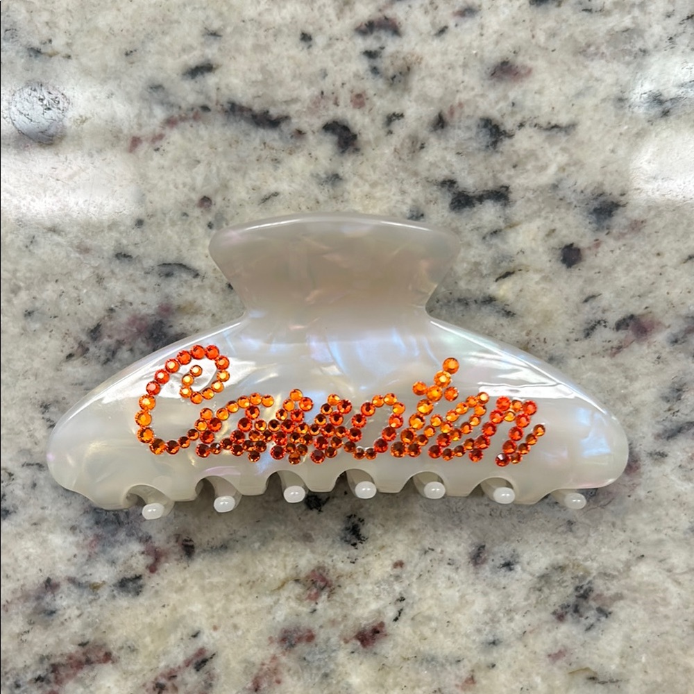 Custom Carroten Pearl Hair Clip with Orange Rhinestones